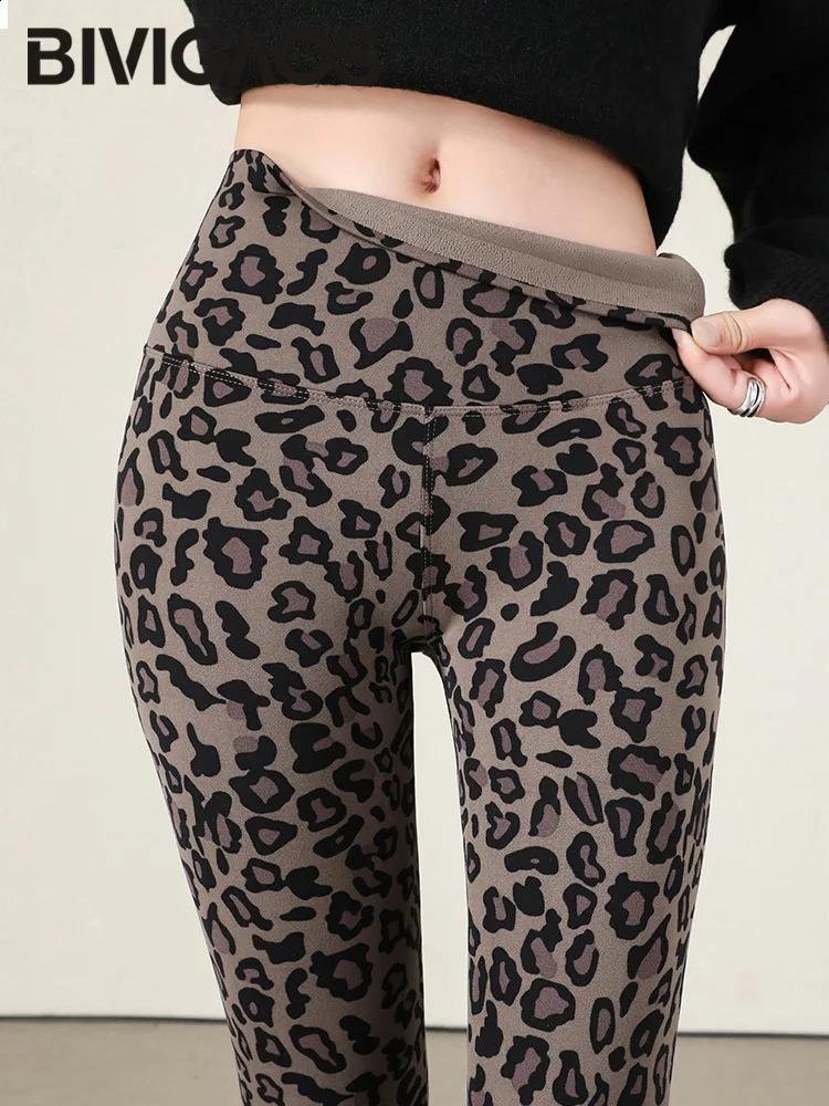 BIVIGAOS Autumn Thin Velvet Fashion Leopard Shark Leg Womens High Waist Sexy Slim Warm Legs 250214