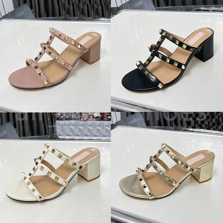 Talons rivets de qualité pantoufles de femmes talons sandales ouverts glisses de luxe de soirée de fête de fête de fête talons sandales mule chau