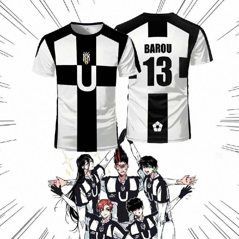 25ss Men's T-Shirts Summer Five Person Pattern VL Replika Anime Uber Blue Lock Full Print Men Tshirt Cosplay Football Jersey Futsal Pattern