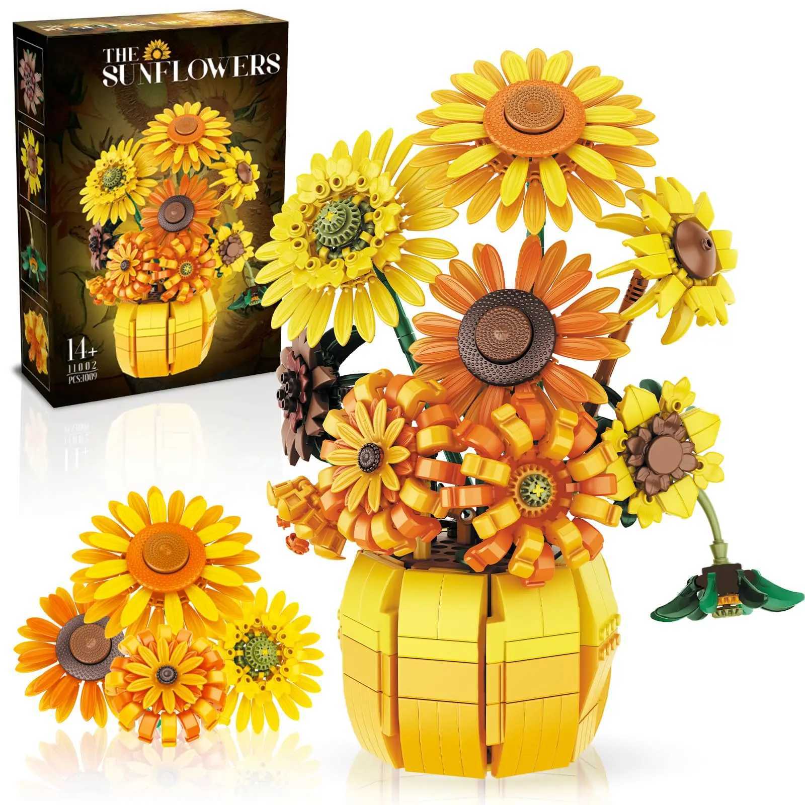 1009PCS Sunflower Building Blocks Flower Bouquet Vase Model Bricks Set Idea Home Decoration Kids Educational Toys Holiday GiftsC250219-image-1045168295