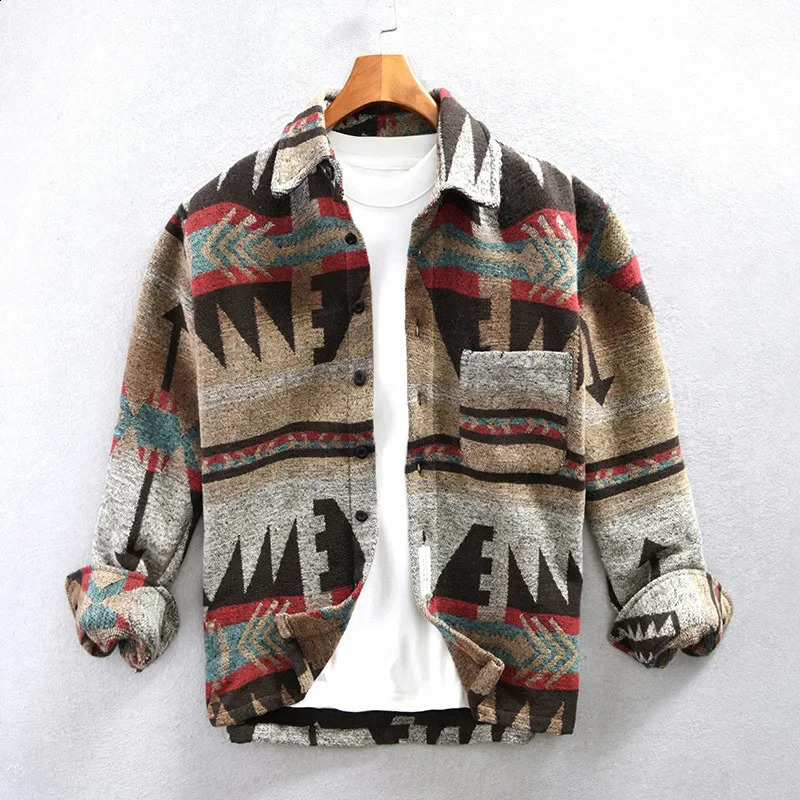 Mens Jackets Shirts Coats Turn Down Collar Full Sleeve Single Breasted Print Coat Open Stitch Casual Splice Jacket Autumn Winter 250214Z