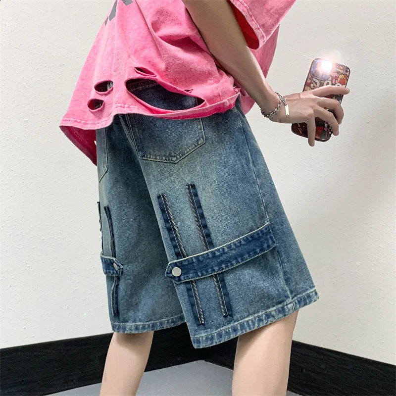 Mens Patchwork Oversized Jeans Shorts Streetwear Harajuku Denim 2023 Hip Hop Vintage Blue Summer Casual Loose 250214Z
