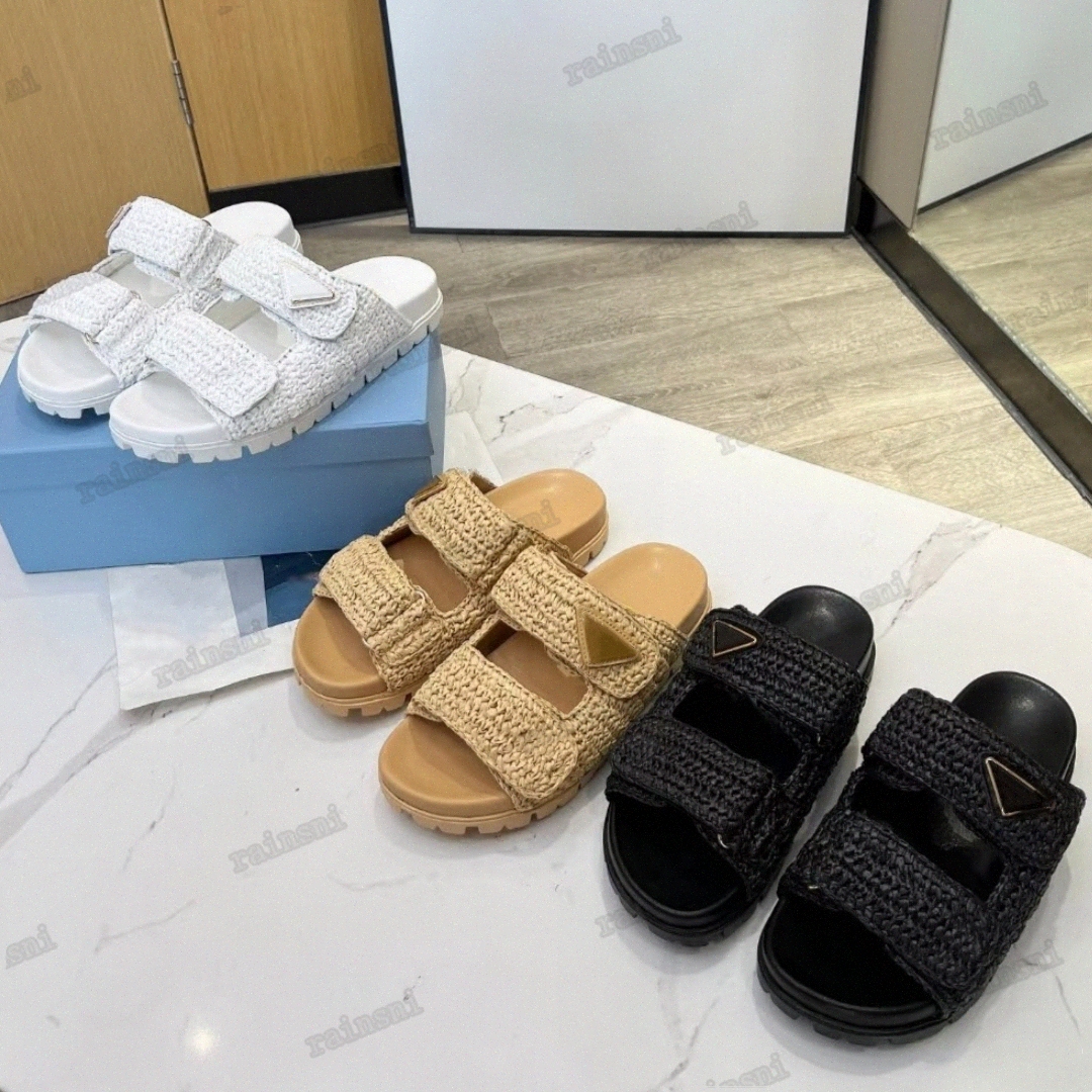 Designer Sandal Women Sandals Crochet Strap Black Platform Womens Wedges Woven Flatform Summer Flat Comfort Mule Beach House Pool Two Straps Straw 0