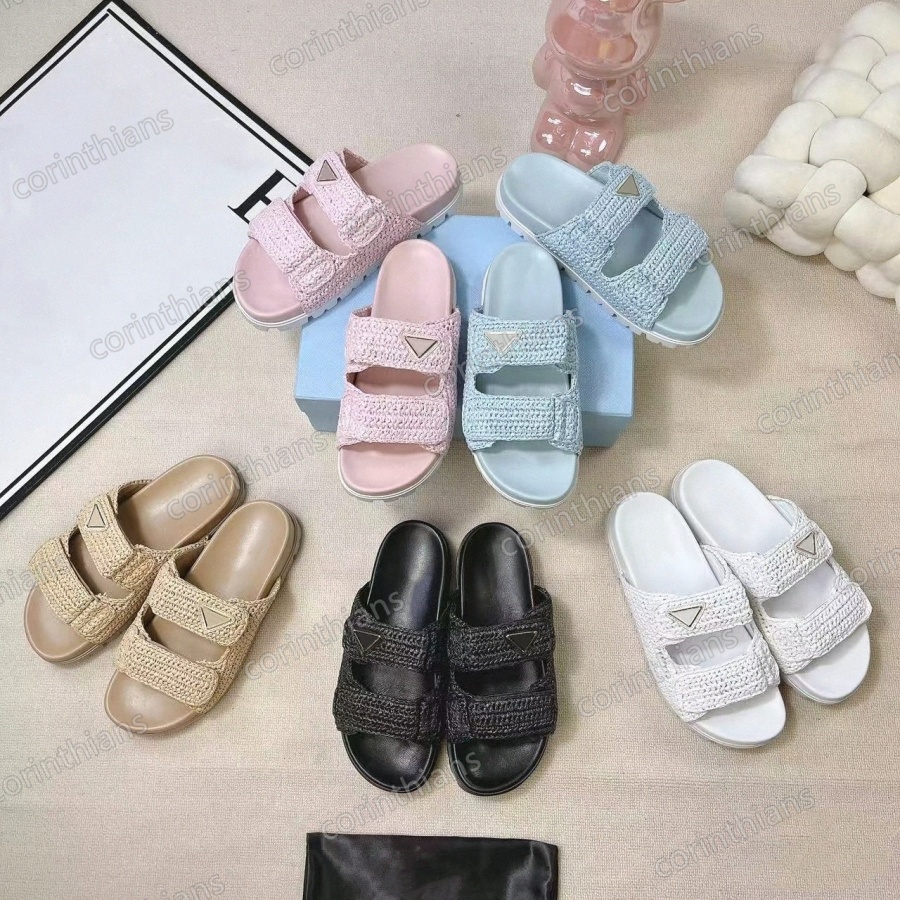 Designer Sandal Women Sandals Crochet Strap Black Platform Womens Wedges Woven Flatform Summer Flat Comfort Mule Beach House Pool Two Straps Straw 0