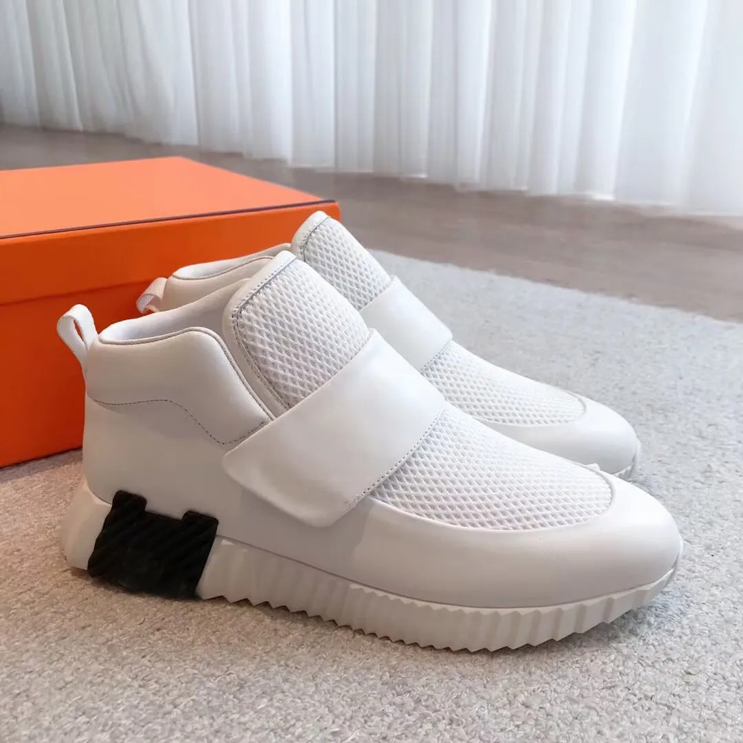 Luxury Designer 25S/S Men H-sneaker Suede Goatskin Knit Light Sole Bouncing Chunky Rubber Sole High Top Runner Sports Comfort Lightweight Trainers