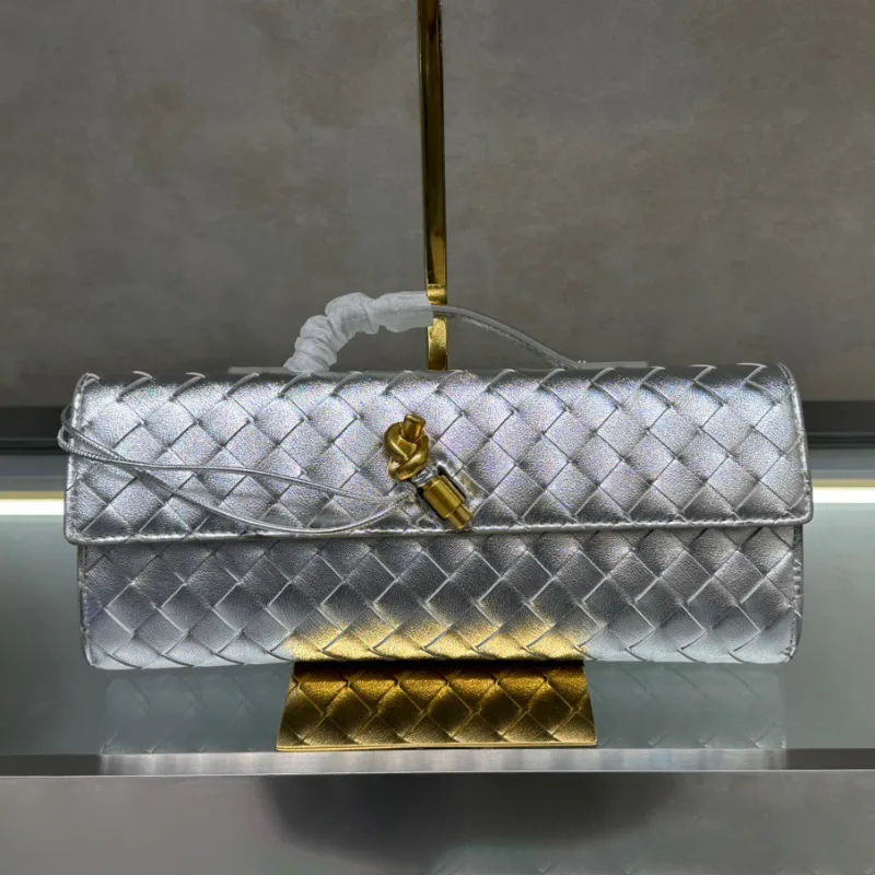 Designer Long Clutch Bag Knot Andiamo Top Handle Evening Woven Vintage Purse Luxury Intrecciato Leather Cross Body Wallet Women Handbags Party Weddi