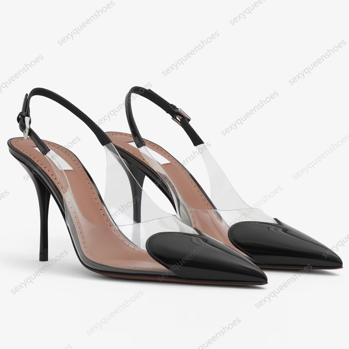 Brands de qualité supérieure Slingbacks Fashion PVC épisser le cuir de luxe en cuir sandales de la cheville décontractée Femmes 10 cm High talons