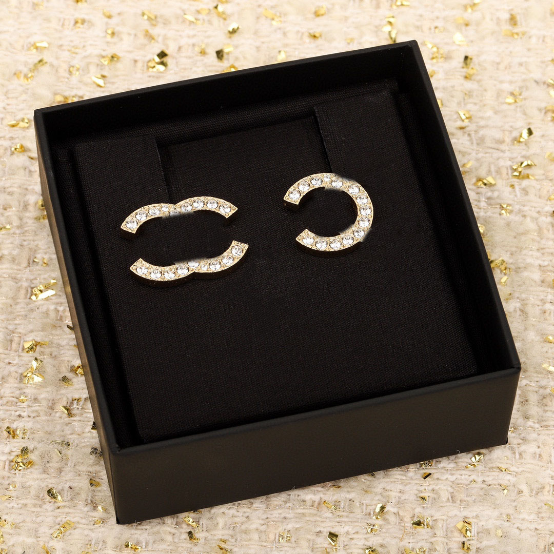 Luxury quality charm stud earring with diamond and large size design in 18k gold plated have stamp box simple style PS6100A