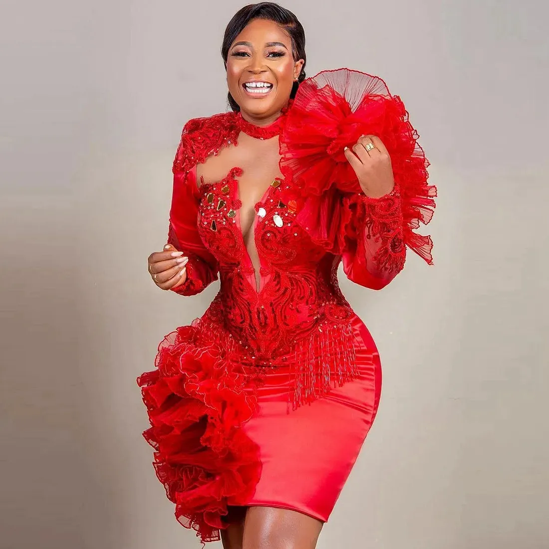 2025 ASO EBI Robes de bal courtes africaines Rouffon Appliques en dente