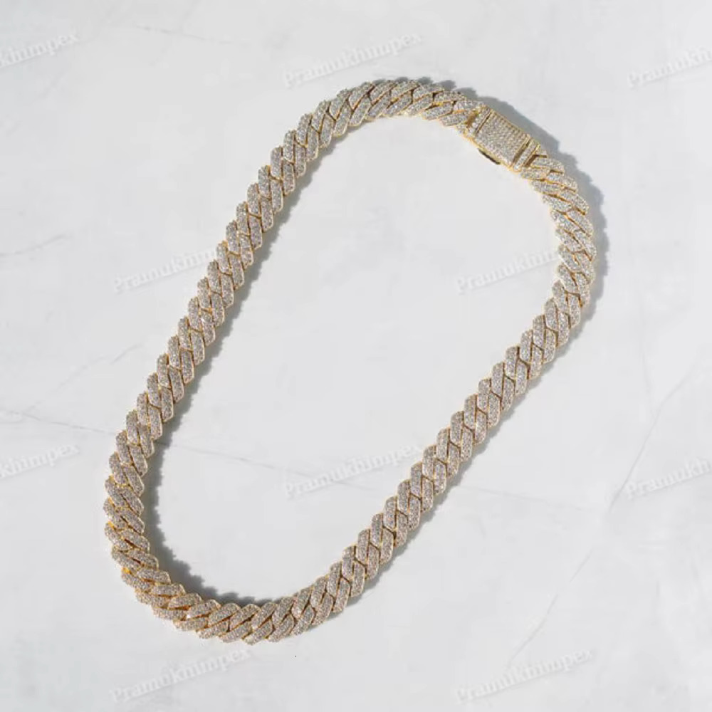 Prix de fabrication 2 rangées Moissanite chaîne k cubaine en or massif Dia collier pour hommes Hip Hop bijoux personnalisés