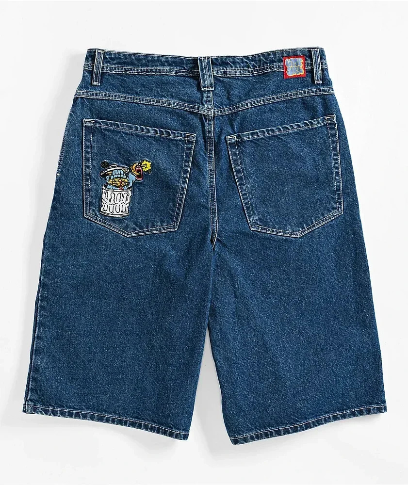 Y2K Products Ultra Loose Blue Denim Skate Shorts Cowboy Skateboard Cartoon Embroidery pants HipHop Street Jeans 250214Z