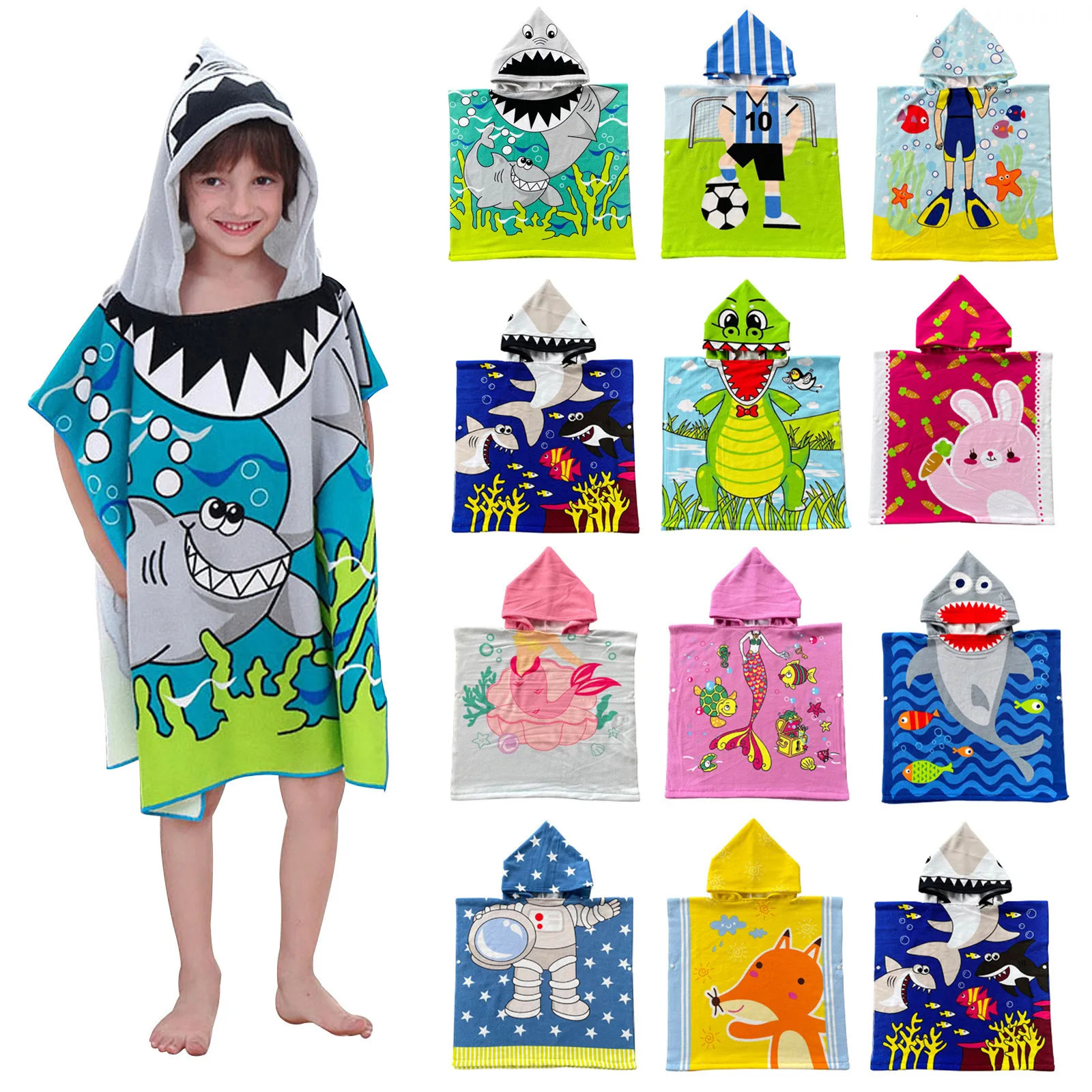Baby Accessories Cartoon Bath Child Kid Hooded Cloak Bathrobe Towel Beach Children Robes 250221-image-1045637715