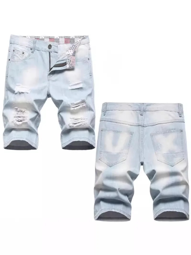 2024 Summer Shorts Jeans Men Denim Pants Stretch Dark Blue Fashion n Mens Slim Straight Male Short 250214Z