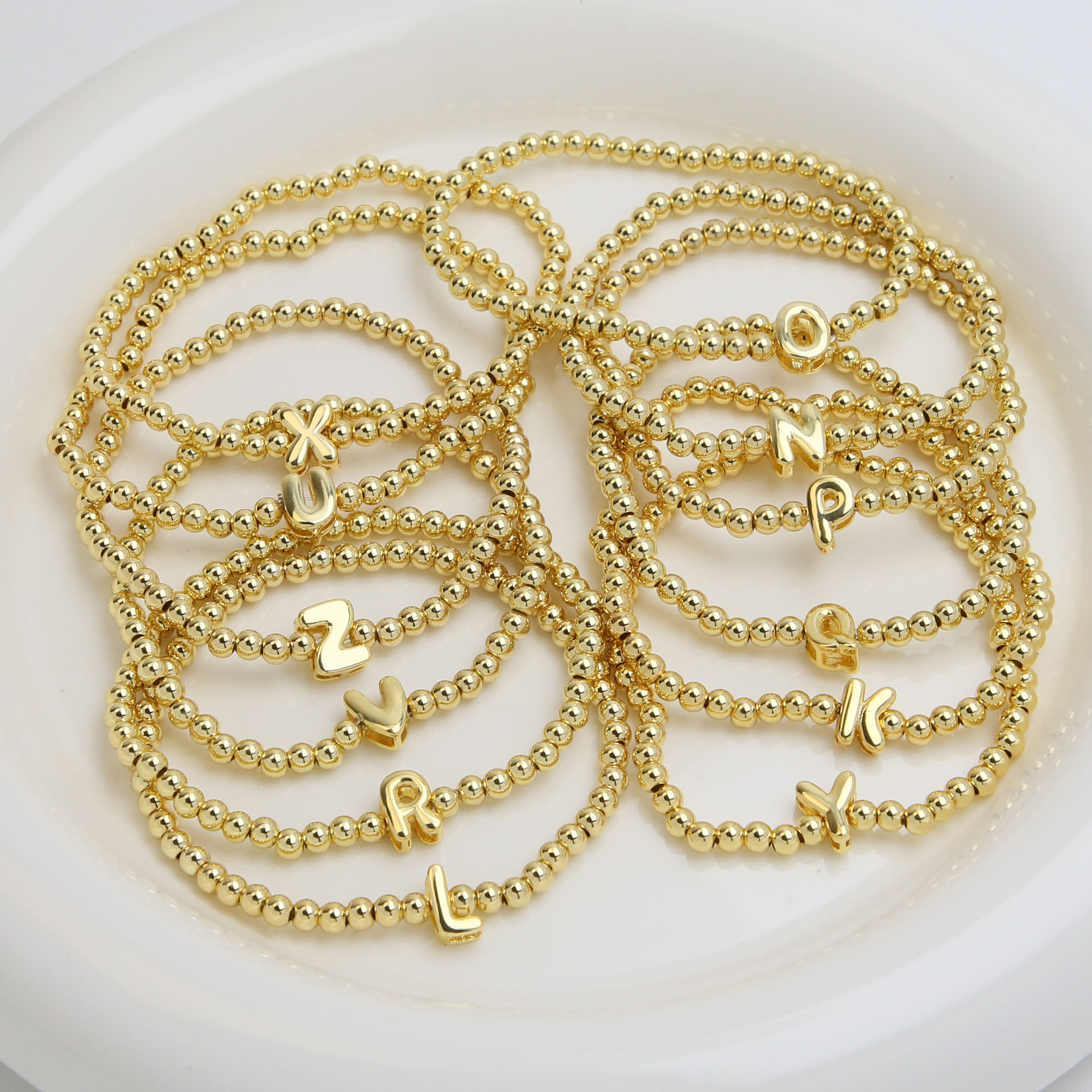 Chain 4PCS Charms Bracelet Handmade Jewelry Women's Gold Color Elastic Copper Beads Chain Charm Bracelet Friendship Gift