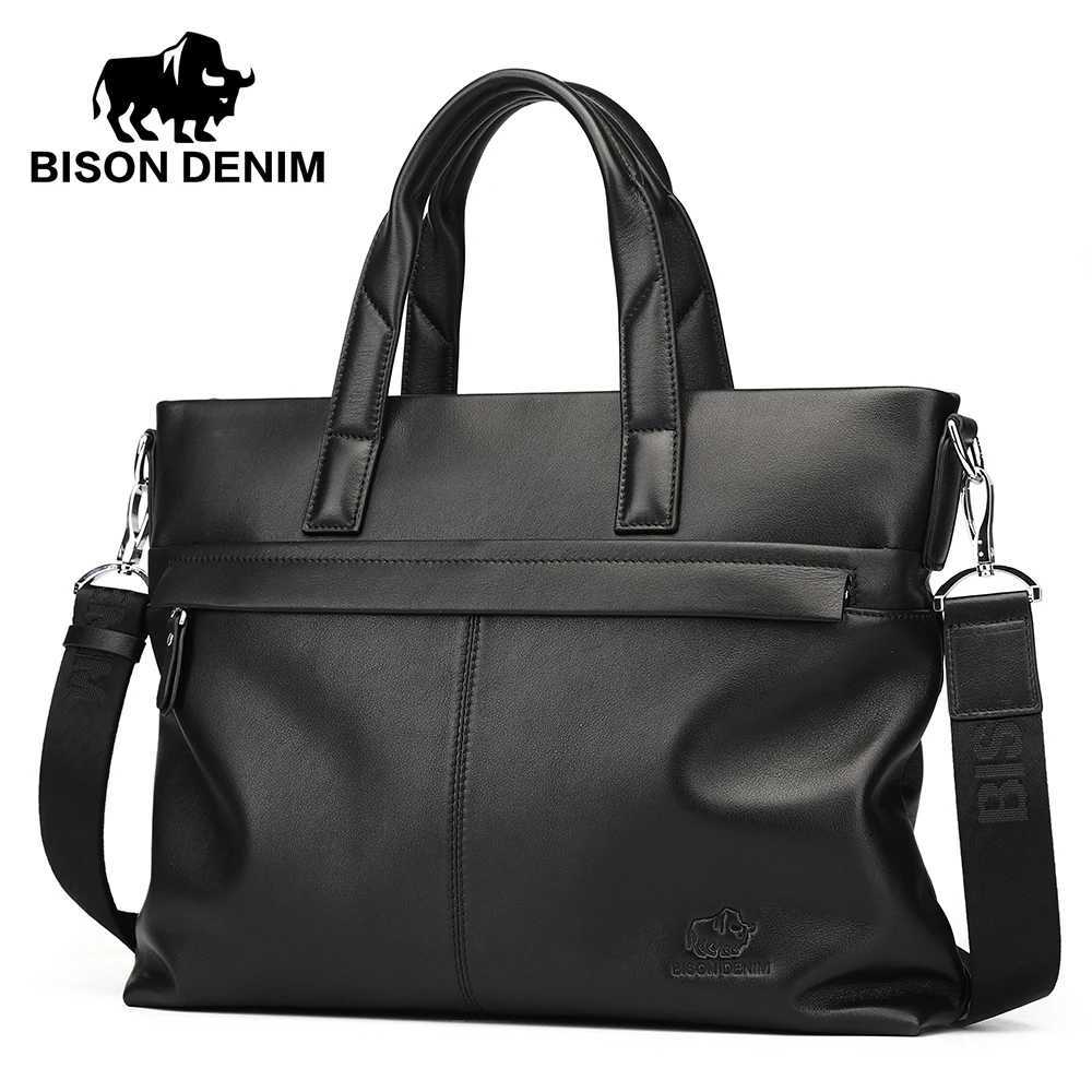 BISON DENIM Genuine Leather Business Briefcases Travel Laptop Large Capacity Handbag For Men Messenger Shoulder Bags N2357 Z250220