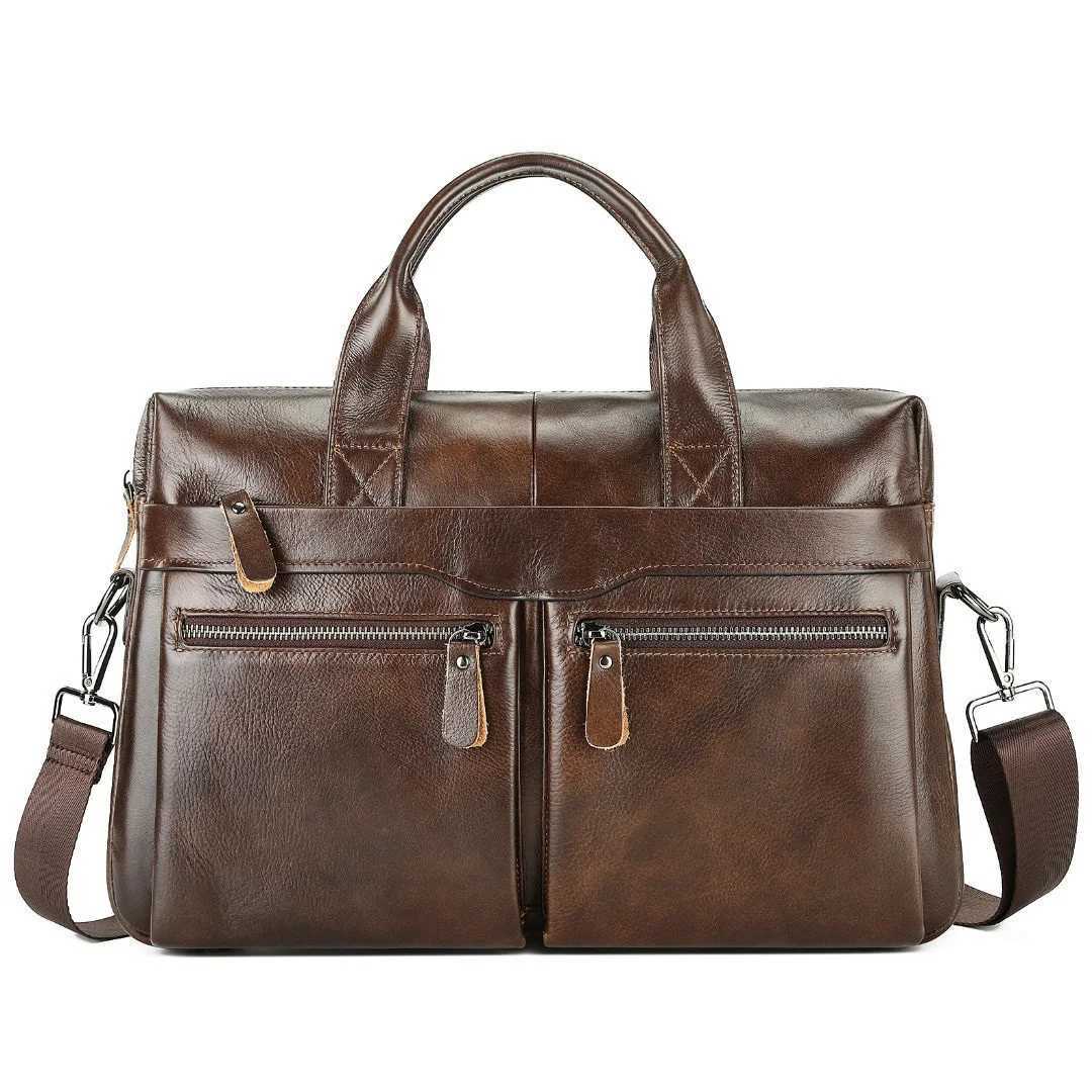 Business genuine briefcase large capacity leather laptop multifunctional mens handbag or shoulder bag Z250220
