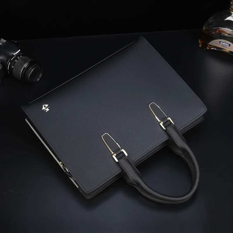 Briefcase Cowhide Solid Color Simple LargeCapacity with PasswordLock Mens Cross Body Shoulder Business Casual Portable Z250220
