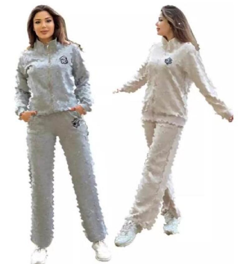 Designer embossed sportswear tracksuit women's zip up jacket and pants two piece set