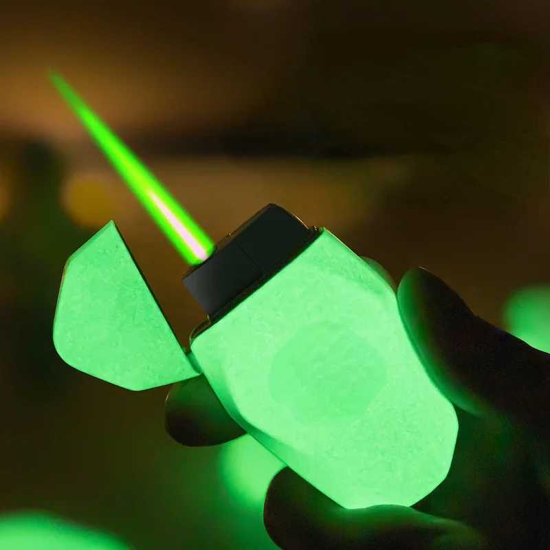 New Luminous Green Flame Iatable Windproof Torch Lighter Turbo Metal Diamond Butane Lighters Cigarette Accessories Y250222-image-1045751233