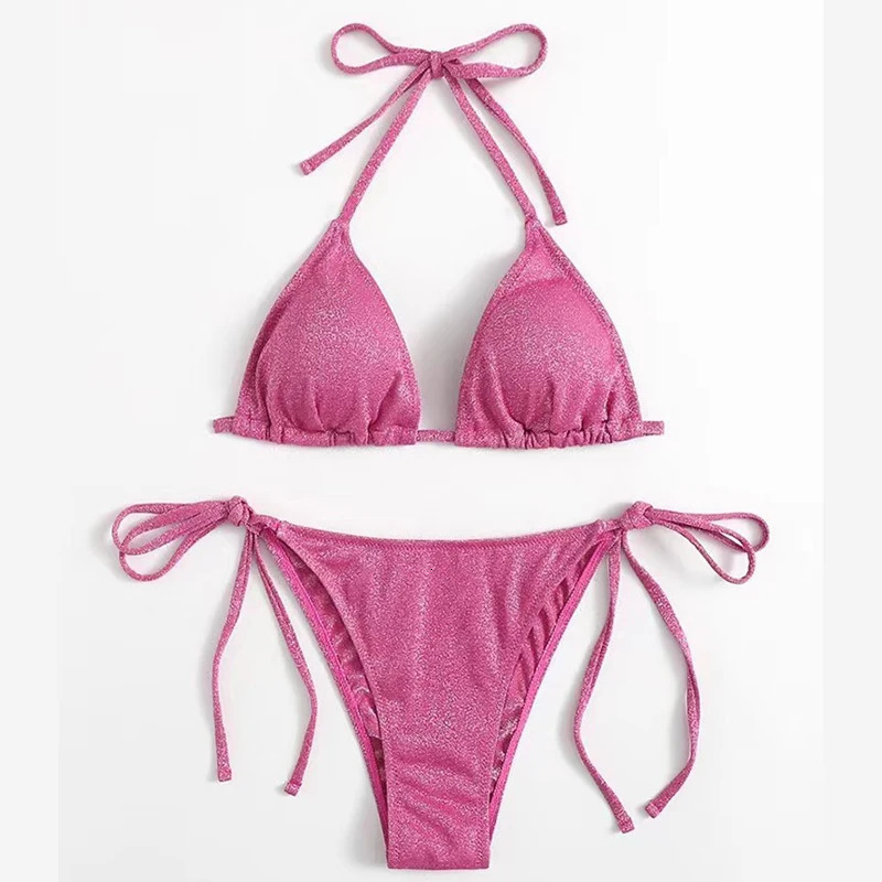 Shiny Sexy Bikini Set Triangle Bikinis Bandage Swimsuit Women Two Piece Swimwear Summer Beachwear Push Up 250214Z