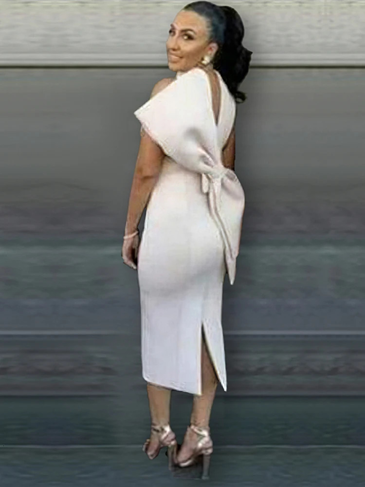 Robe moulante blanche de fête pour femmes avec dos, grand nœud, sexy, sans manches, pour événement en club, célébration de la mode, cocktail, mar