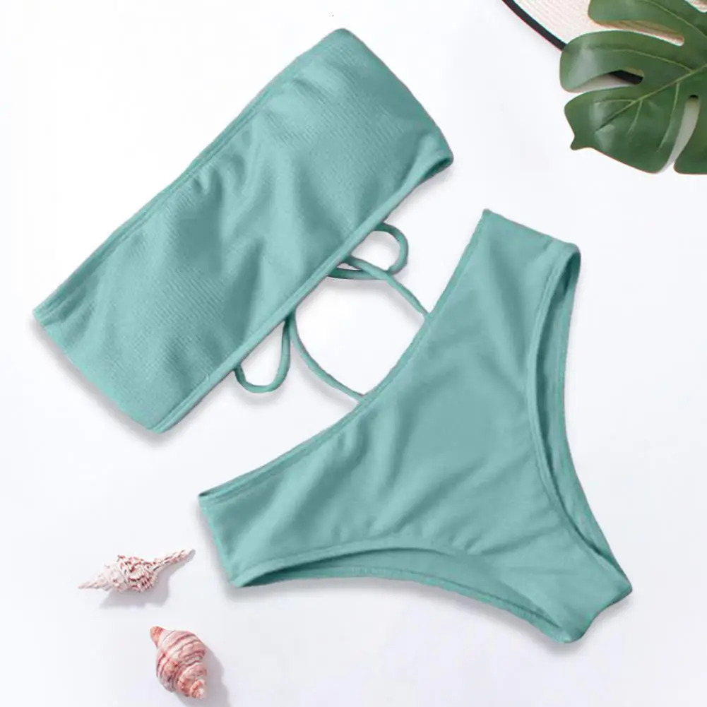 2024 Strapless Sexy Bikini High Waist Women Swimwear Padded Bathing Suit Monokin Solid Color Tube Top Swimsuit 250214Z
