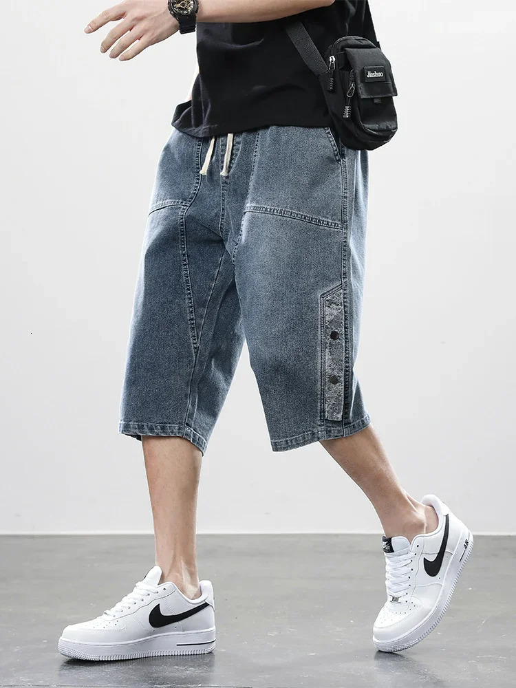 Summer Mens Jeans Denim Breeches CalfLength Casual Shorts Washed Cotton Drawstring Straight s Pants Big Size 8XL 250214Z