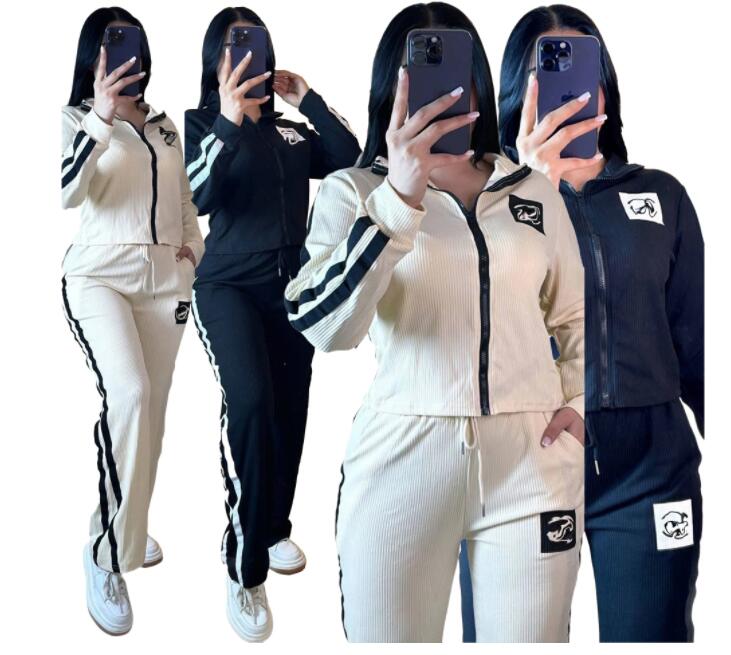 2 Piece Sets Women Tracksuits spring Clothes 2025 Women Side Striped Zip Top Wide Leg Pant Sets Casual Outfit Women Sweat Suit