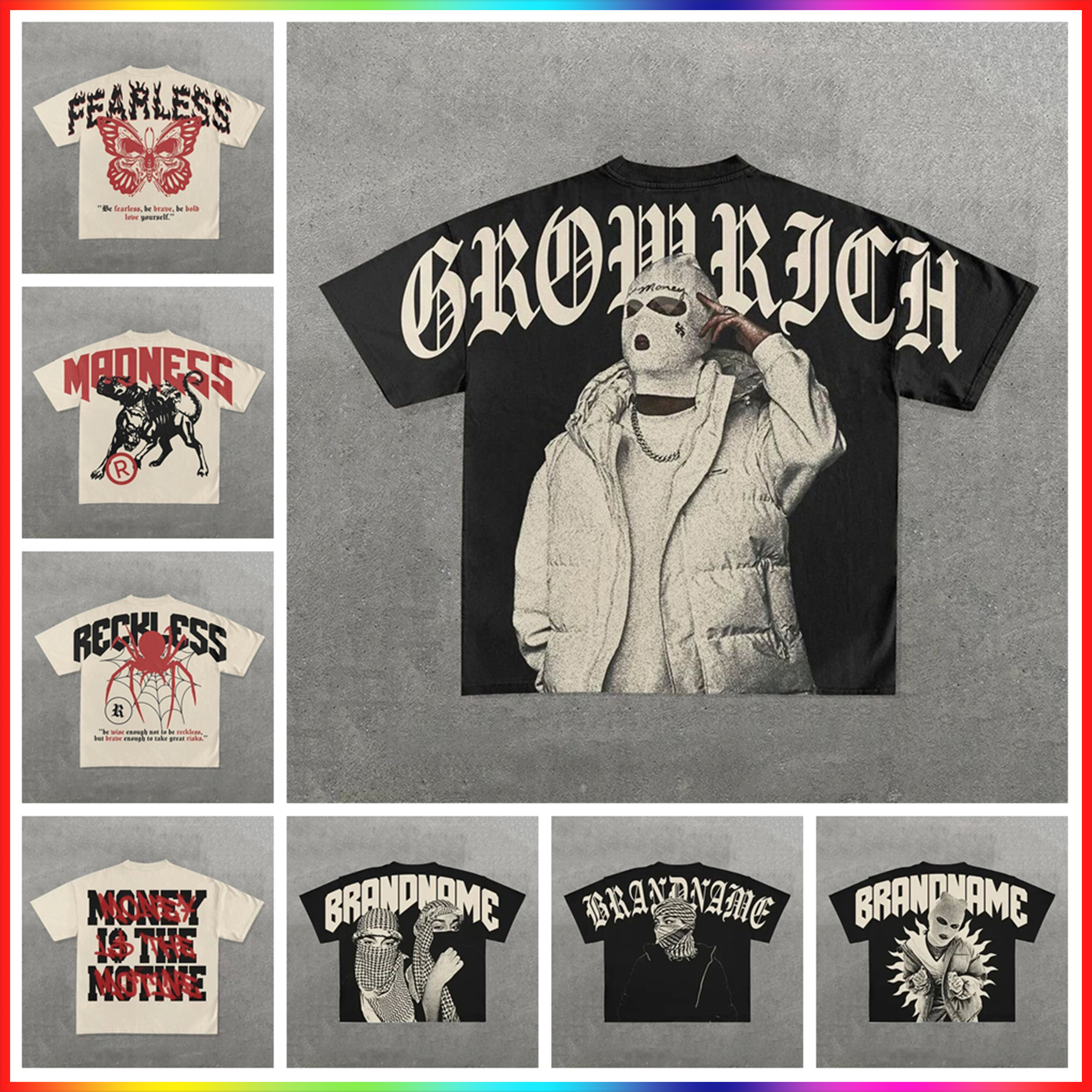 Designer Men's T Shirts Y2K Harajuku Trend Fashion Loose Shirt Men Hip Hop Gothic Graphic Print Oversized Cotton Tshirt Punk Short Sleeved S