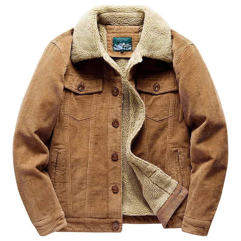Winter Zipper Jacket with Velvet Coat Corduroy Fashion Solid Color Cotton Clothing Mens Tools Casual Korean Parka 250214Z