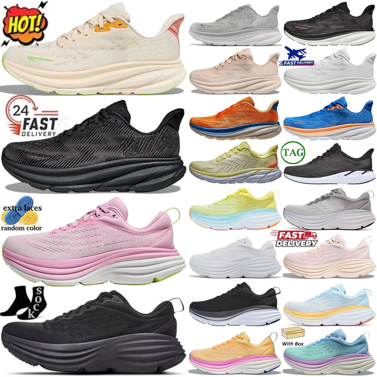 running shoes clifton 9 bondi 8 trainers mens trainer one 1 womens Triple Black white Summer Song Blue Country Cosmic Pearl-image-959229654