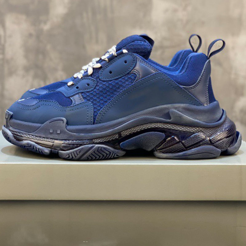 WOMENS MENS TRIPLE S TRAINERS IN BLACK designers casual sneakers double layered foam mesh upper featuring sign sneakers on the side classic couple b