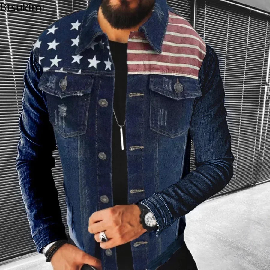 2025 Mens Denim Jacket Spring and Autumn Casual Slim Fashion Motorcycle Jean Collar Top Trend Street Clothing 250214Z