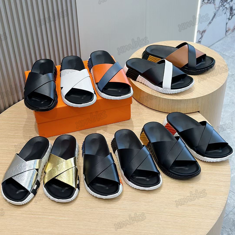 Designer Electric Infra Slippers Sliders Slipper Women Mens Men Womens Leather Black Beige Naturel Calfskin