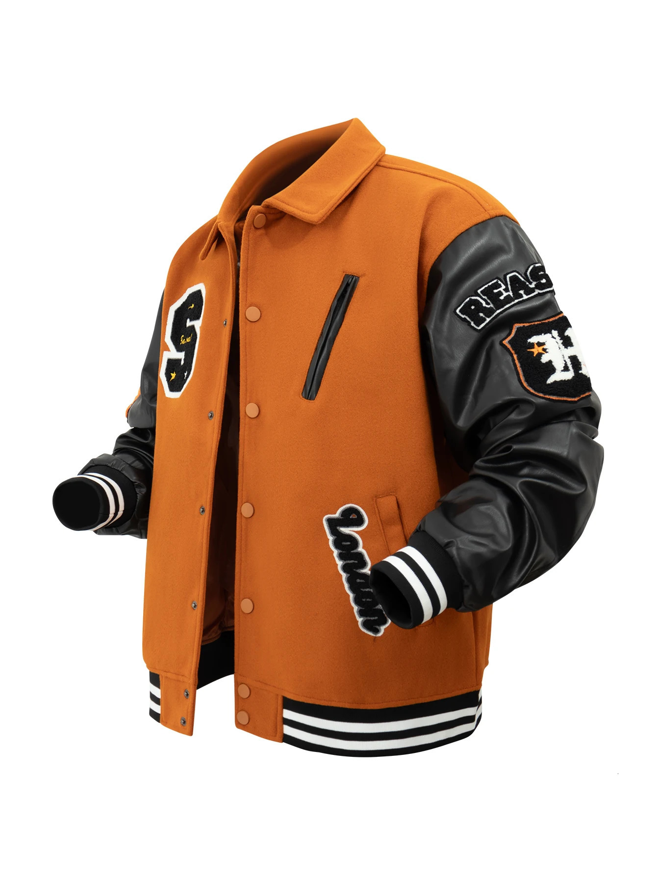 Mens Vintage Turndown Collar Bomber Jacket Loose Letter Embroidery Coat Fall Winter Leather Patchwork Varsity Baseball Jackets 250213