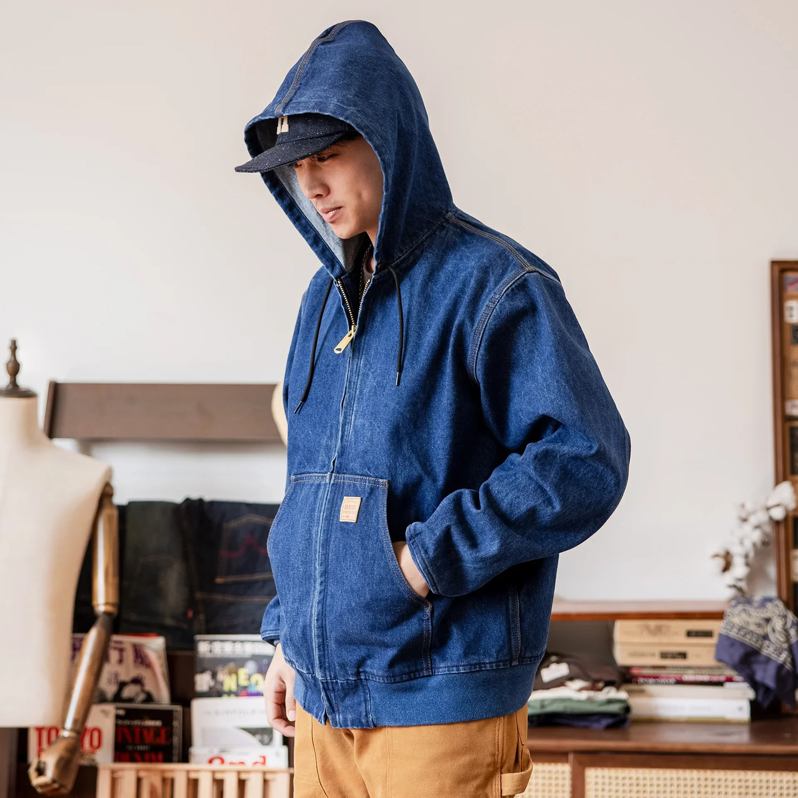 J080001 Big Size 15oz High Quality Cotton Denim Jacket Casual Stylish Washed Hoodie Coat 250214Z