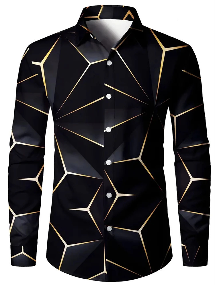 Mens 3D textured printed casual shirt button long sleeved autumn edition lapel fashion party dress 250214Z