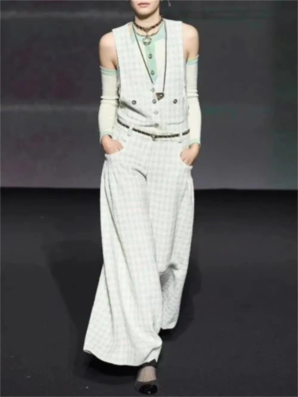 Chan new high quality jumpsuit pants women plus size women's clothing tweed Jumpsuit women wide-leg pants straight leg pants cargo pants tro-image-1046048172