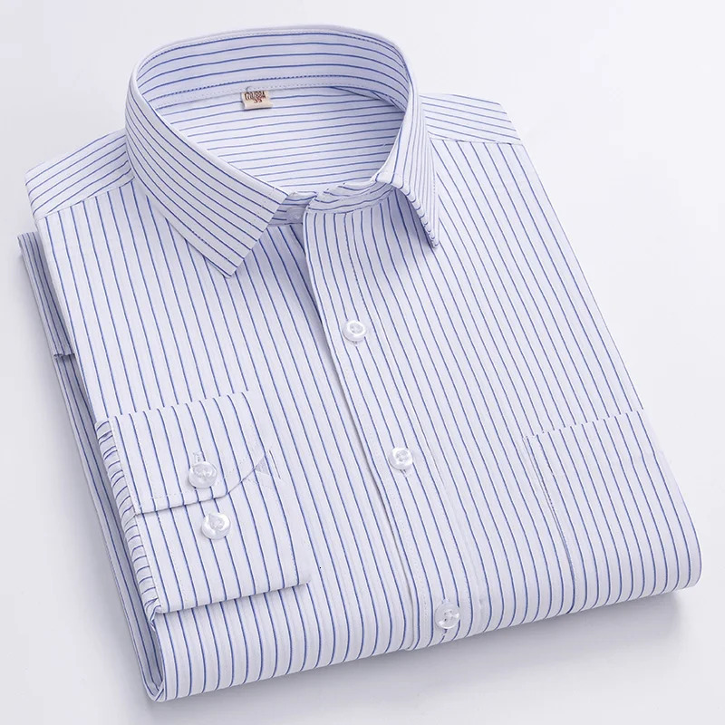 Mens Formal Long Sleeve Shirt Office Solid Color Striped AntiWrinkle Nonironing Fashion Business Pocket White Social 4XL 250214Z