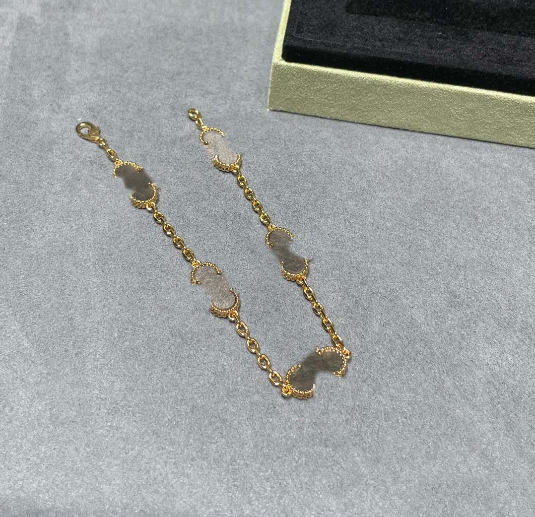 V gold material Luxury quality charm bracelet with special stone five flowers shape have stamp box PS3600B