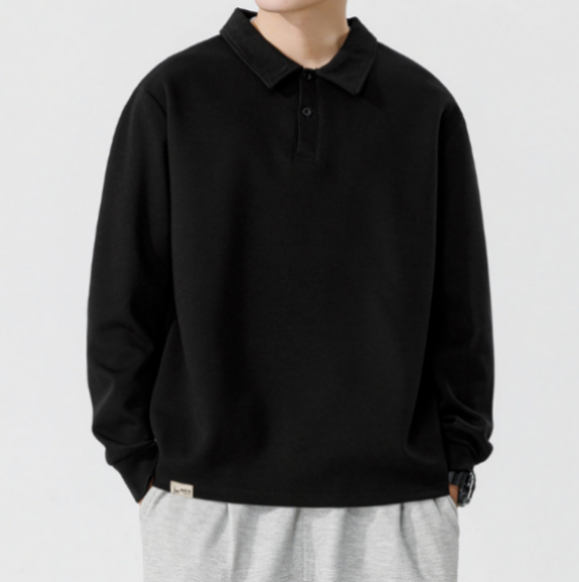 175 Men Long-sleeved Autumn and Winter Heavy Loose Solid Color Lapel Youth Casual