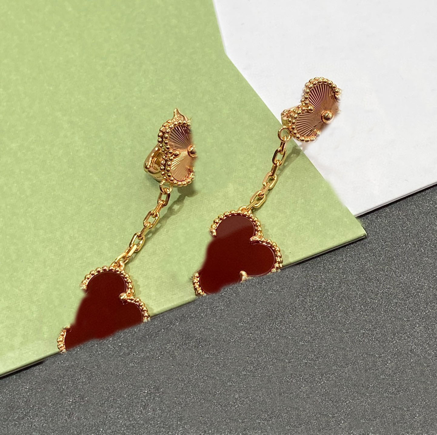 V gold material Luxury quality charm drop earring with red agate in 18k rose gold plated have stamp box PS3740B