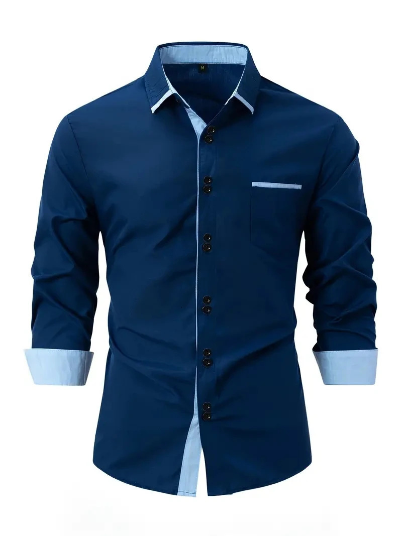 2024 SpringSummer Mens Casual Shirt Fashion Long Sleeve Multi Button Solid Color Top 250214Z