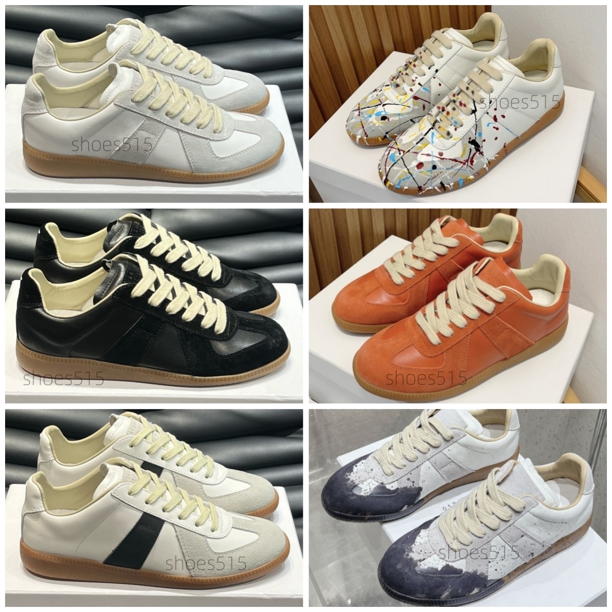 designer shoes sneakers margielalies gats mens women German Army Trainer designer gat sneakers shoes MM6 replicas paint painter splatters Grey White