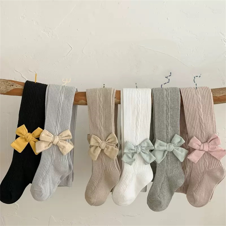 TY22010 Children&#039;s pantyhose baby spring and autumn with solid color bow for girls-image-1045994397