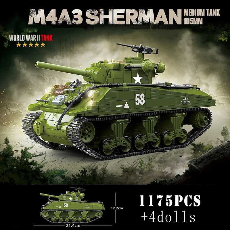 Blocks WW2 Military American M3A1 Stuart M4A3 Sherman Medium Tank Building Blocks Army Weapons KV-1 Heavy Tanks CiTY Bricks Kids Toys M260309-image-1096807859