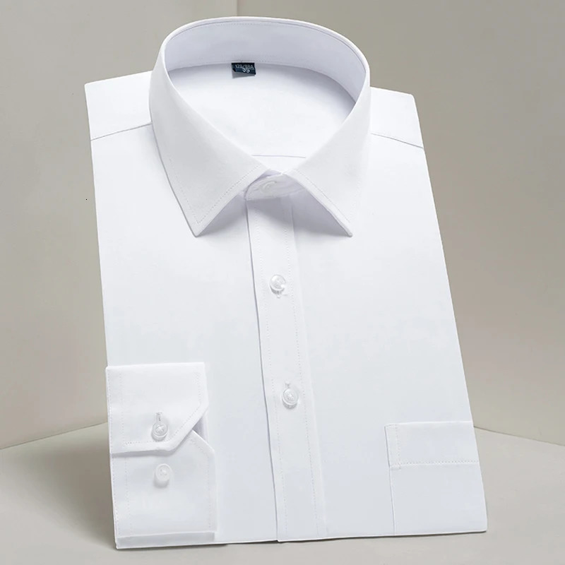 Mens Classic Long Sleeve Standard Fit Dress Formal Business Social Simple Basic n White Office Casual Shirt 250214Z