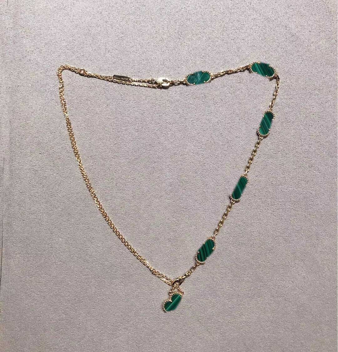 V gold material Luxury quality charm pendant necklace with nature malachite bracelet for women engagement jewelry gift have velet bag PS4522
