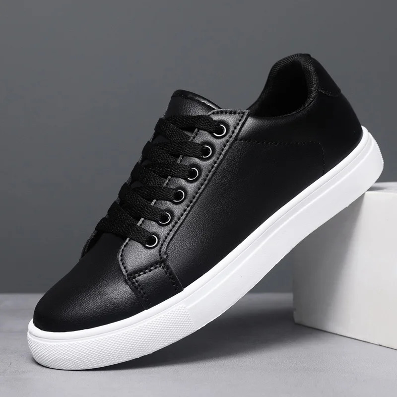 Baskets en cuir pour hommes, chaussures décontractées à lacets, plates vulcanisées, classiques, petites chaussures blanches, Tenis Masculino2025