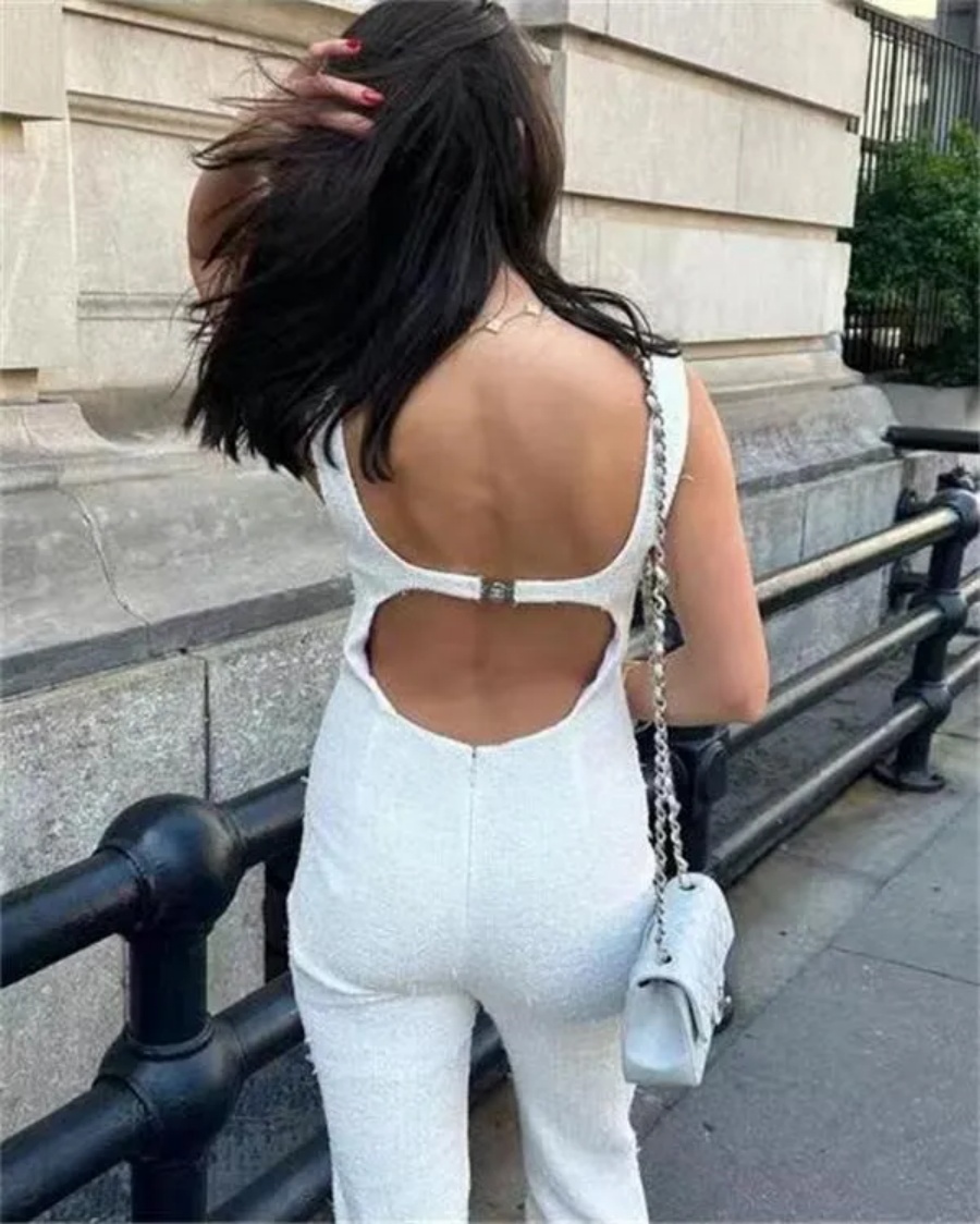 Chan 2025 new high-end jumpsuit pants women tweed Jumpsuit women wide-leg pants cargo pants trousers jumpsuits for women straight pants hollow se-image-1046245573